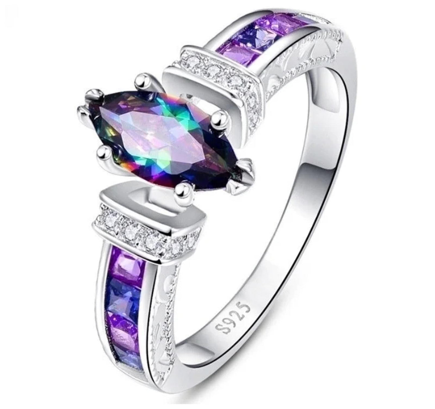 Rainbow marquise - Ring - Silver - CZs - Size 9