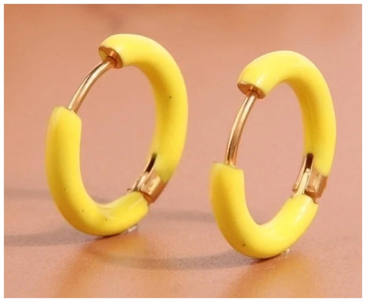 Yellow hinged enamel hoop - Earrings - Gold - 2cm
