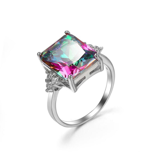Rainbow radiant cut RING - Silver - CZs - size 9