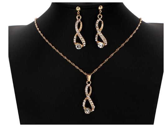 Twisted Infinity Necklace/Earring set - Gold - CZs - 18"