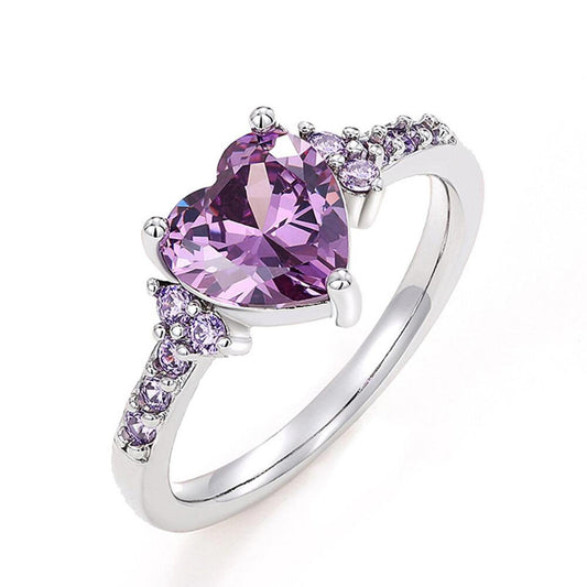 Purple heart RING - Silver - CZs - size 7