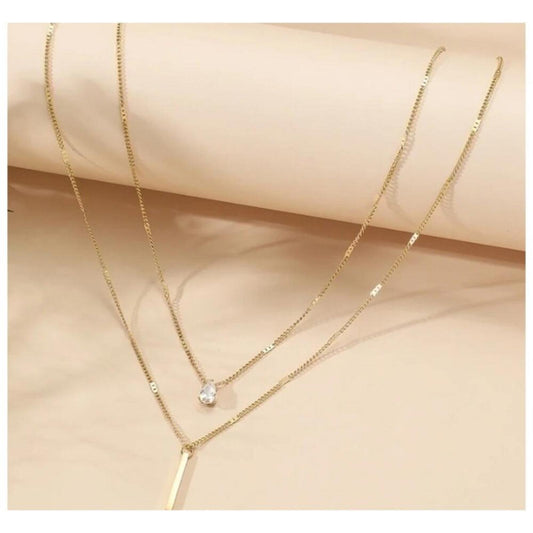 Double Necklace - Gold - CZs - 19"
