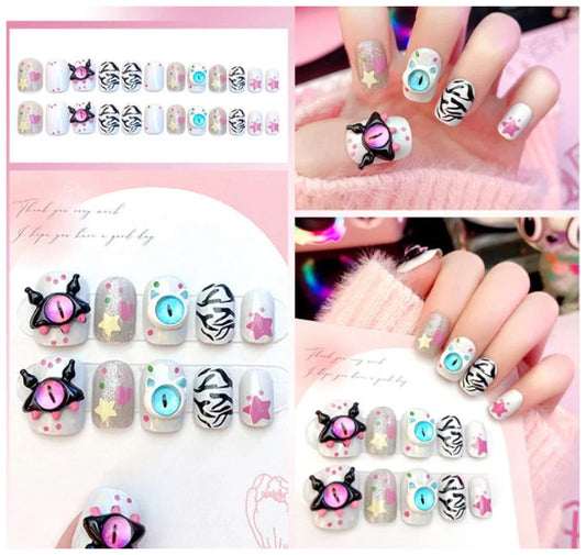 24 pcs short monster press on nails