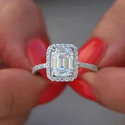 Square cut corner halo - Ring - Silver - CZs - Size 6