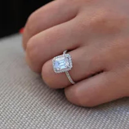 Square cut corner halo - Ring - Silver - CZs - Size 7
