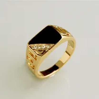 Black enamel accent - Ring - Gold - CZs - Size 9