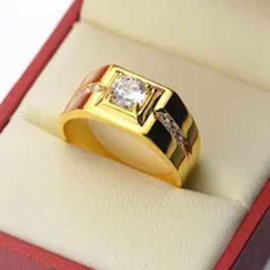 Round accent mens Ring - Gold - CZs - Size 9