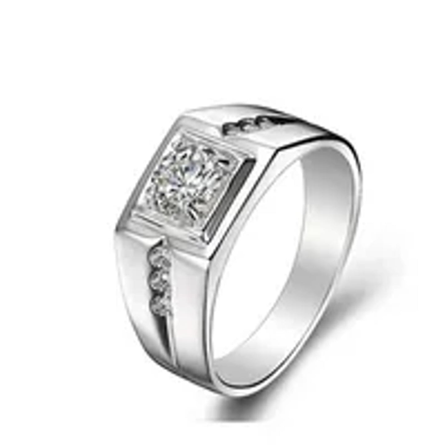 Round accent mens - Ring - Silver - CZs - Size 8