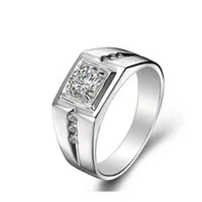 Round accent mens - Ring - Silver - CZs - Size 8