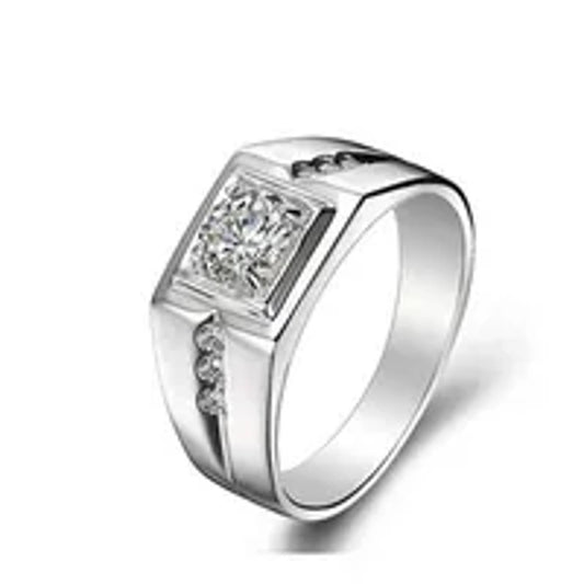 Round accent mens - Ring - Silver - CZs - Size 12