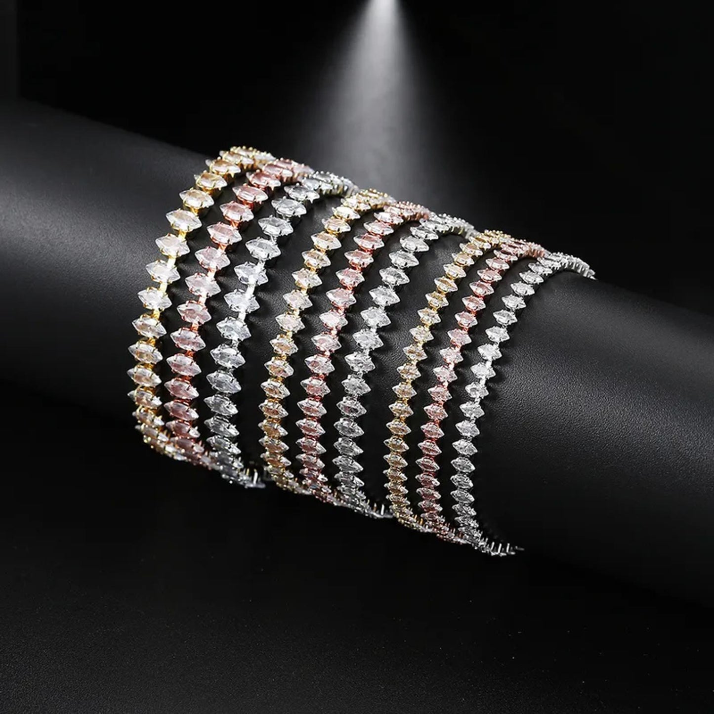 Adjustable marquise tennis - Bracelet - Silver - CZs - 6.5 - 9"