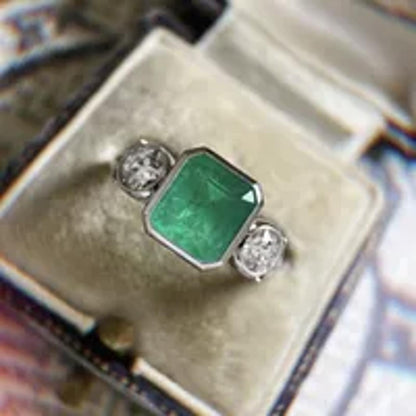 Teal aqua retro square - Ring - Silver - CZs - Size 7