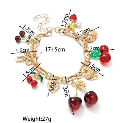 Red cherry charm - Bracelet - Silver - CZs - 6.5 - 8"