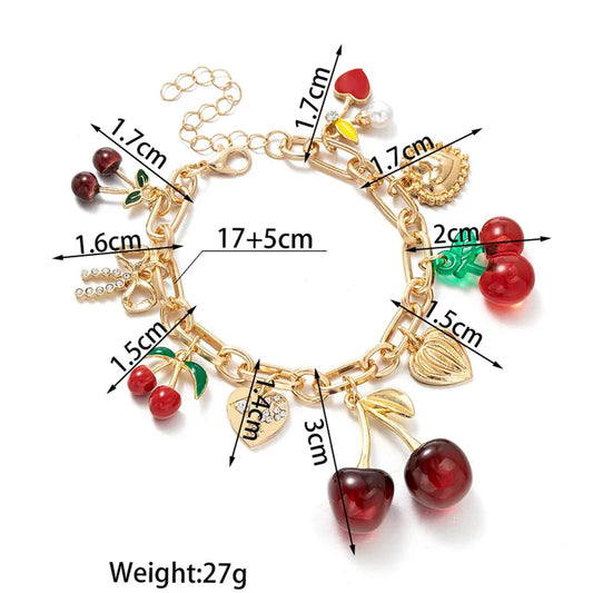 Red cherry charm - Bracelet - Silver - CZs - 6.5 - 8"
