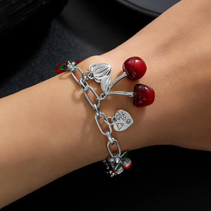Red cherry charm - Bracelet - Silver - CZs - 6.5 - 8"