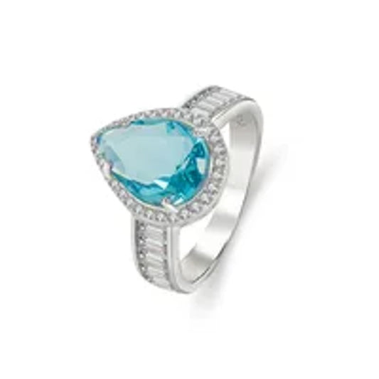 Teal aqua pear halo - Ring - Silver - CZs - Size 7