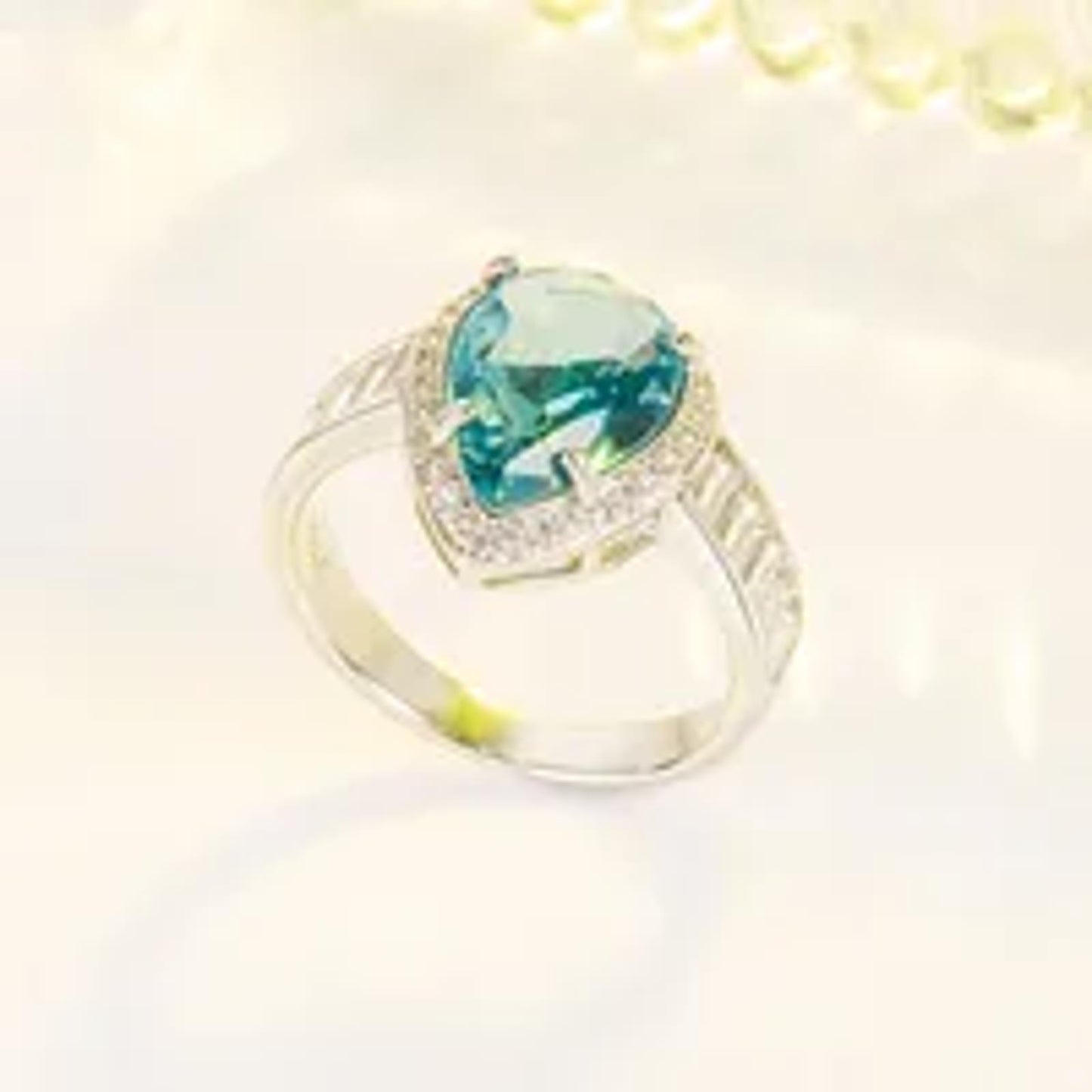 Teal aqua pear halo - Ring - Silver - CZs - Size 7