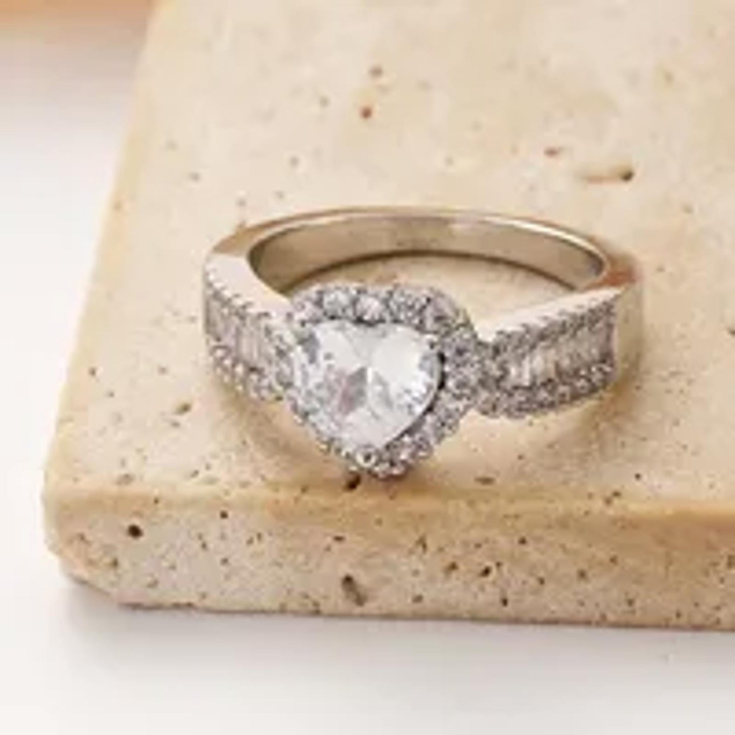 Heart and baguette - Ring - Silver - CZs - Size 7