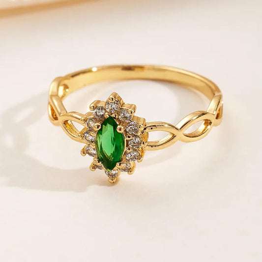 Petite green marquise  - Ring - Gold - CZs - Size 6