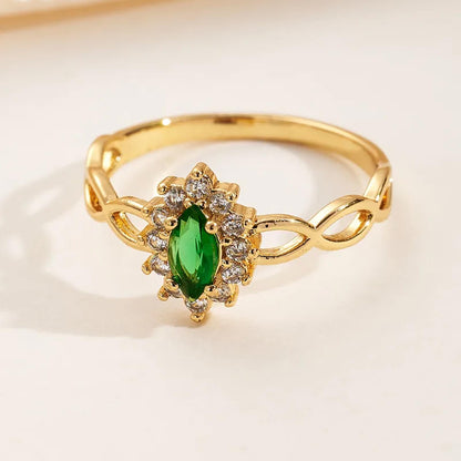 Petite green marquise  - Ring - Gold - CZs - Size 8
