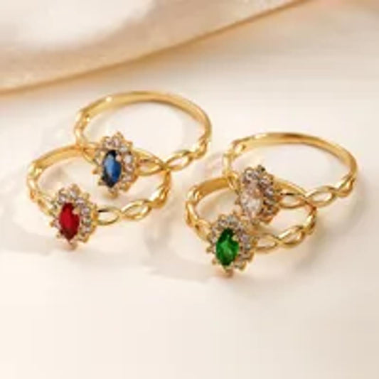 Petite green marquise  - Ring - Gold - CZs - Size 8