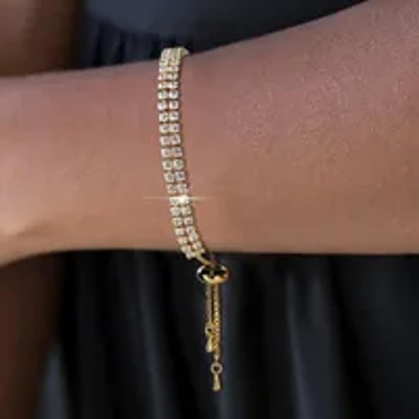 Double row tennis - Bracelet - Gold - CZs - adjustable 6-9"