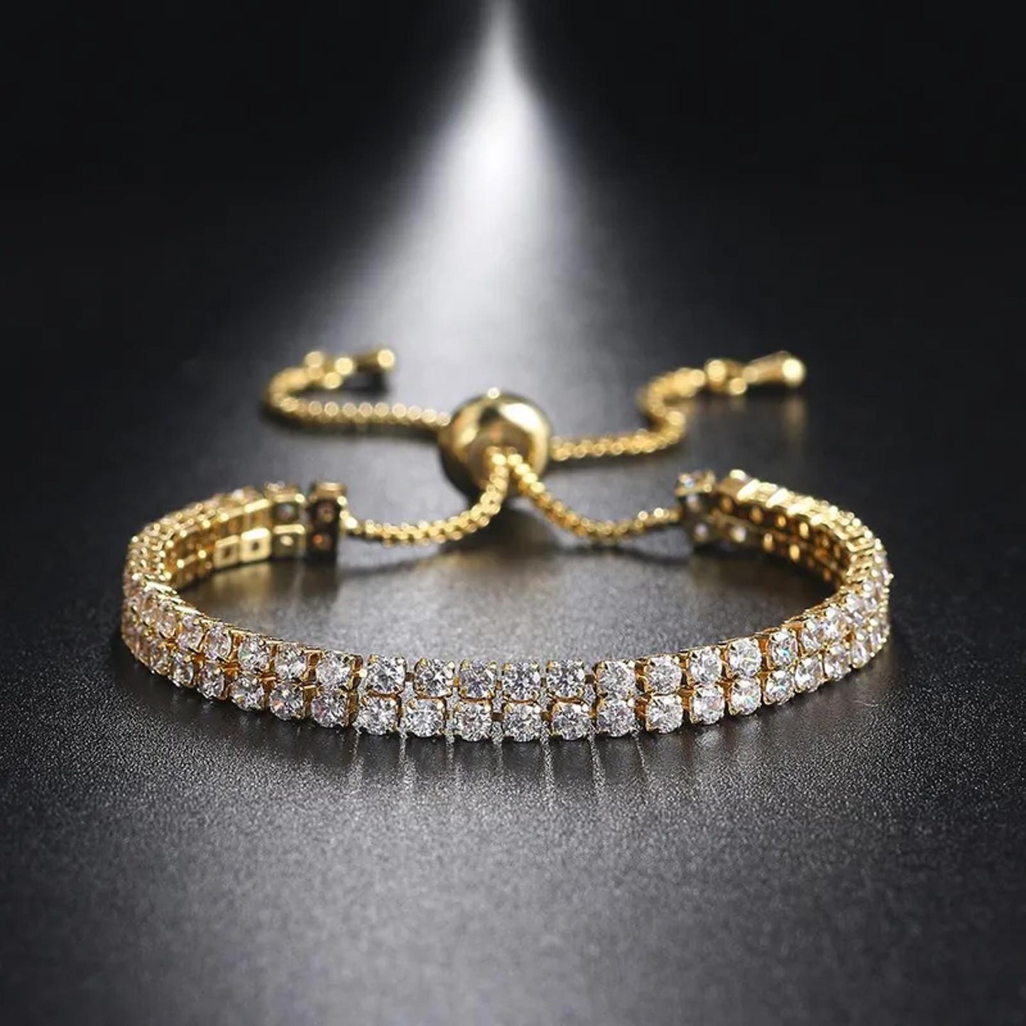 Double row tennis - Bracelet - Gold - CZs - adjustable 6-9"