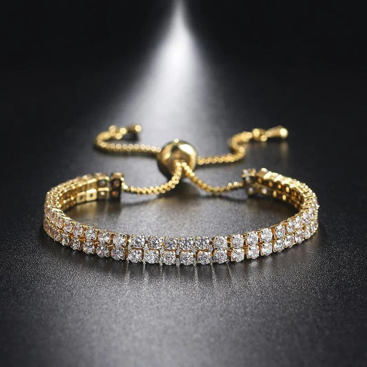 Double row tennis - Bracelet - Gold - CZs - adjustable 6-9"