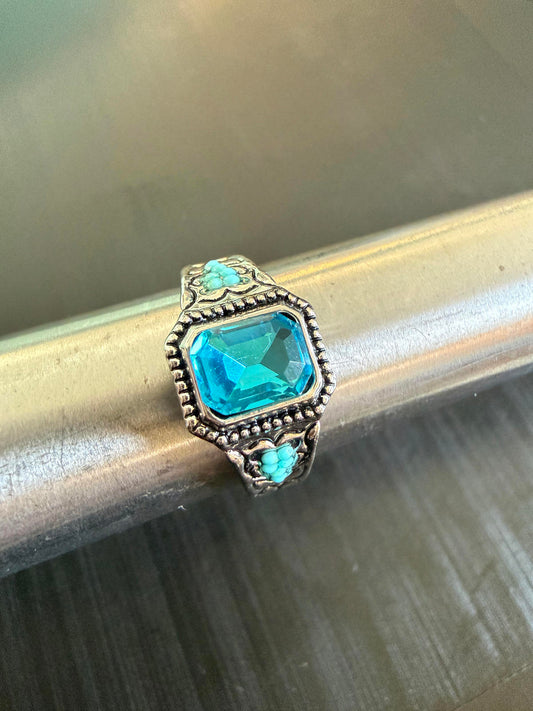 Blue and turquoise color - Ring - Silver - CZs - Size 11
