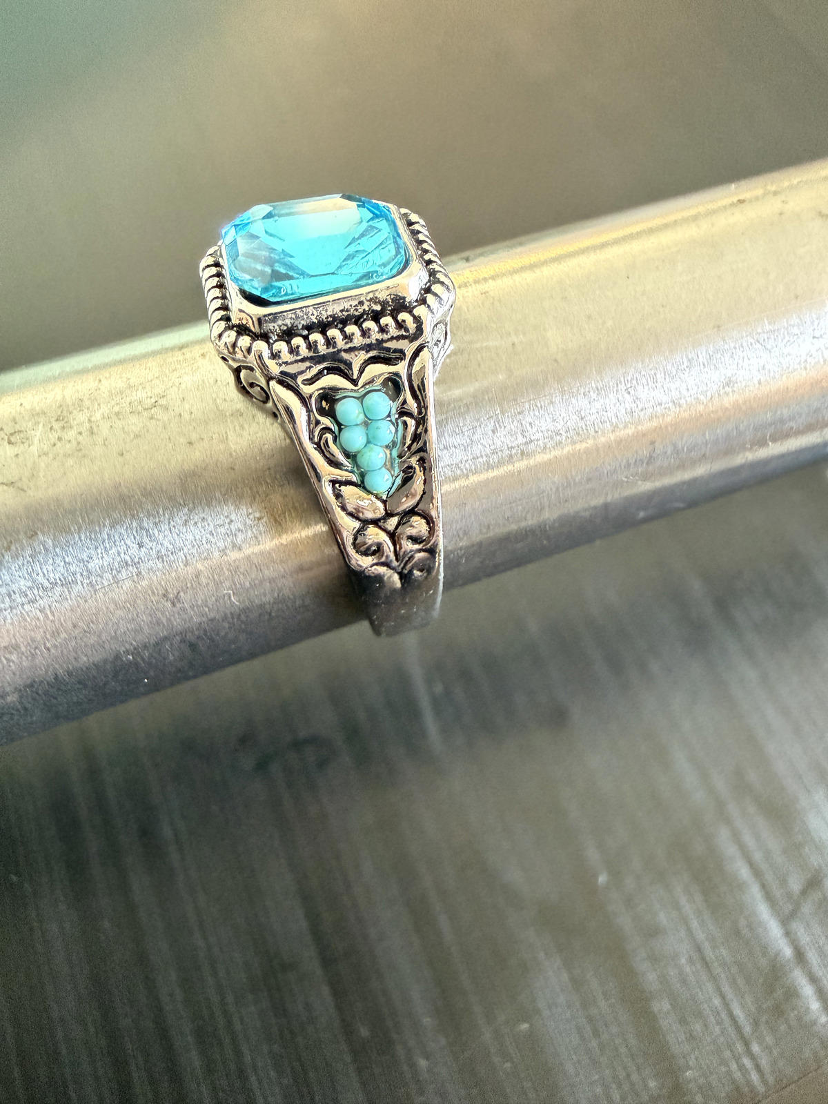 Blue and turquoise color - Ring - Silver - CZs - Size 12