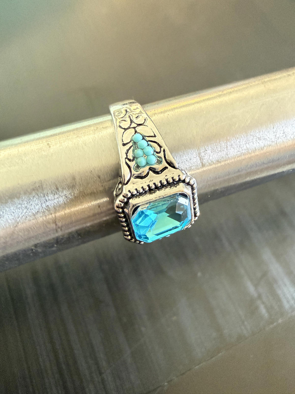 Blue and turquoise color - Ring - Silver - CZs - Size 10