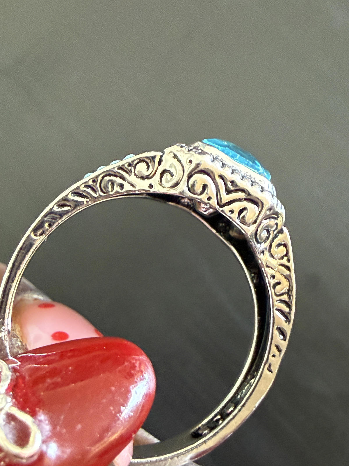 Blue and turquoise color - Ring - Silver - CZs - Size 10