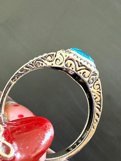 Blue and turquoise color - Ring - Silver - CZs - Size 10
