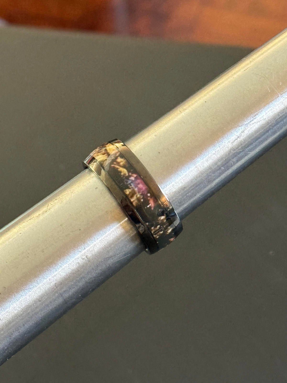 multicolor pattern band - Ring - black titanium steel - Size 11