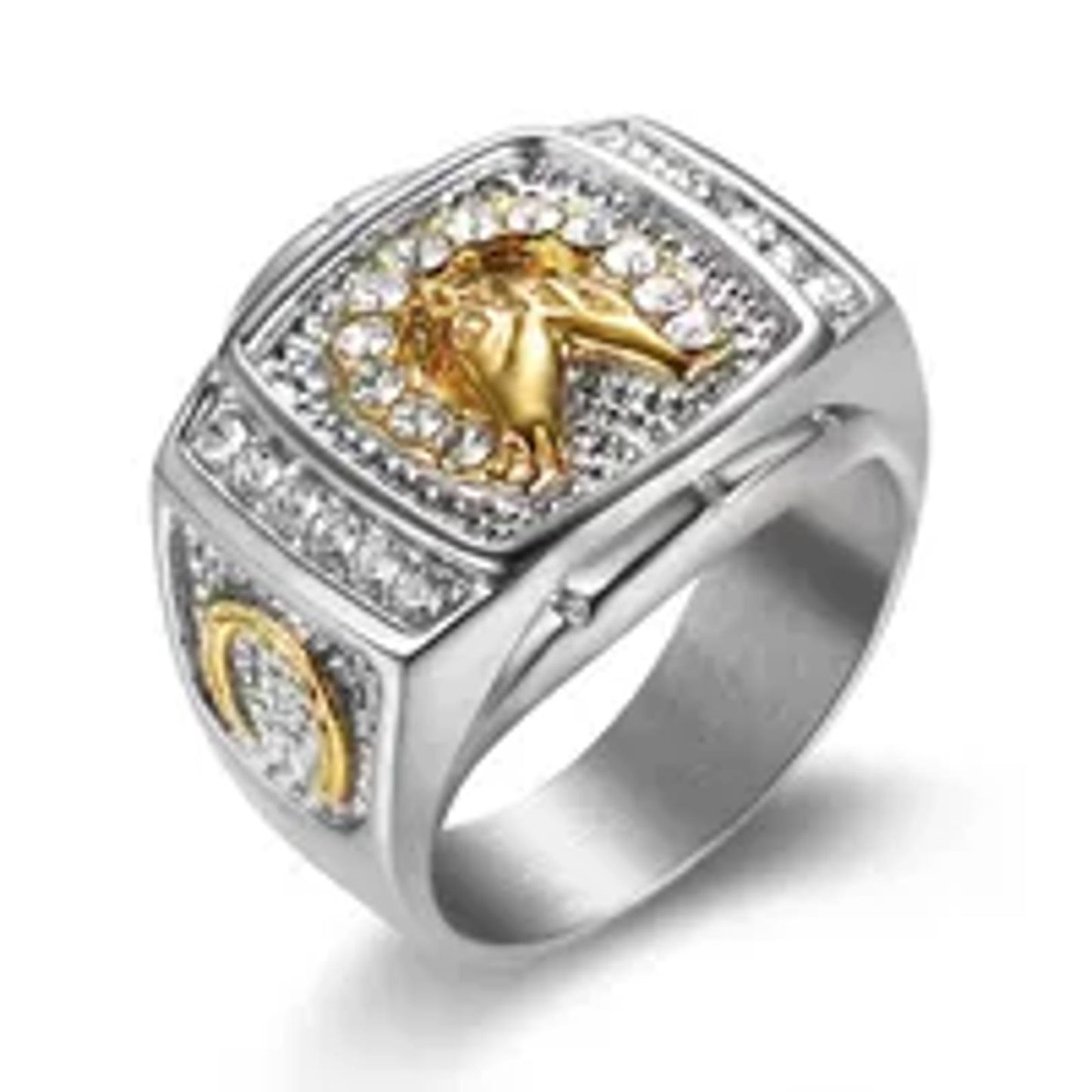 Bling horse head - Ring - Silver two tone - CZs - Size 9