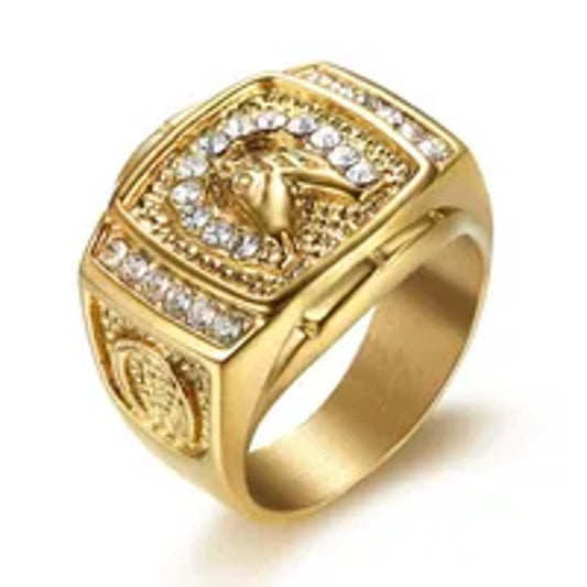 Bling horse head - Ring - Gold - CZs - Size 8