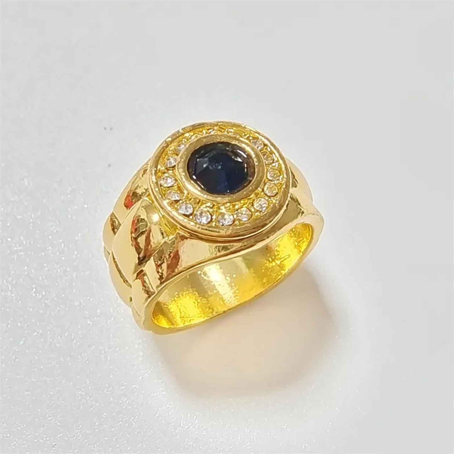 Dark blue watch style band - Ring - Gold - CZs - Size 9