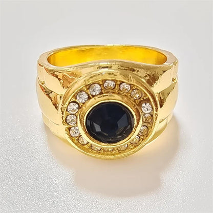 Dark blue watch style band - Ring - Gold - CZs - Size 11
