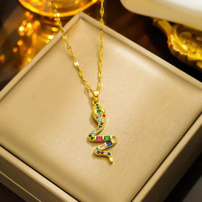 Multicolored snake - Necklace - Gold - CZs - 18"
