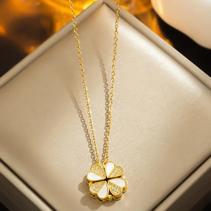 Folding clover - Necklace - Gold - CZs - 18"