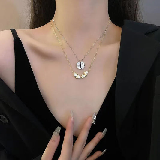 Folding clover - Necklace - Gold - CZs - 18"
