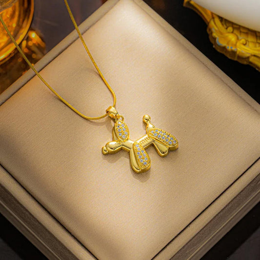 Bling balloon dog - Necklace - Gold - CZs - 18"