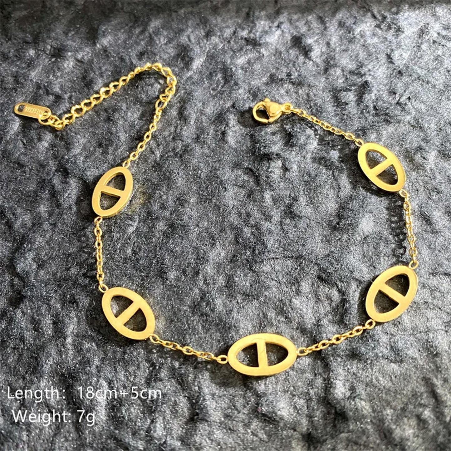Geometric Oval - Bracelet - Gold - 6.5 - 8"