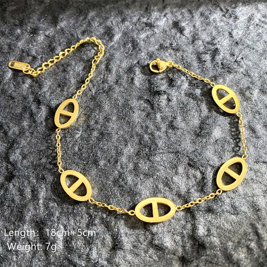 Geometric Oval - Bracelet - Gold - 6.5 - 8"