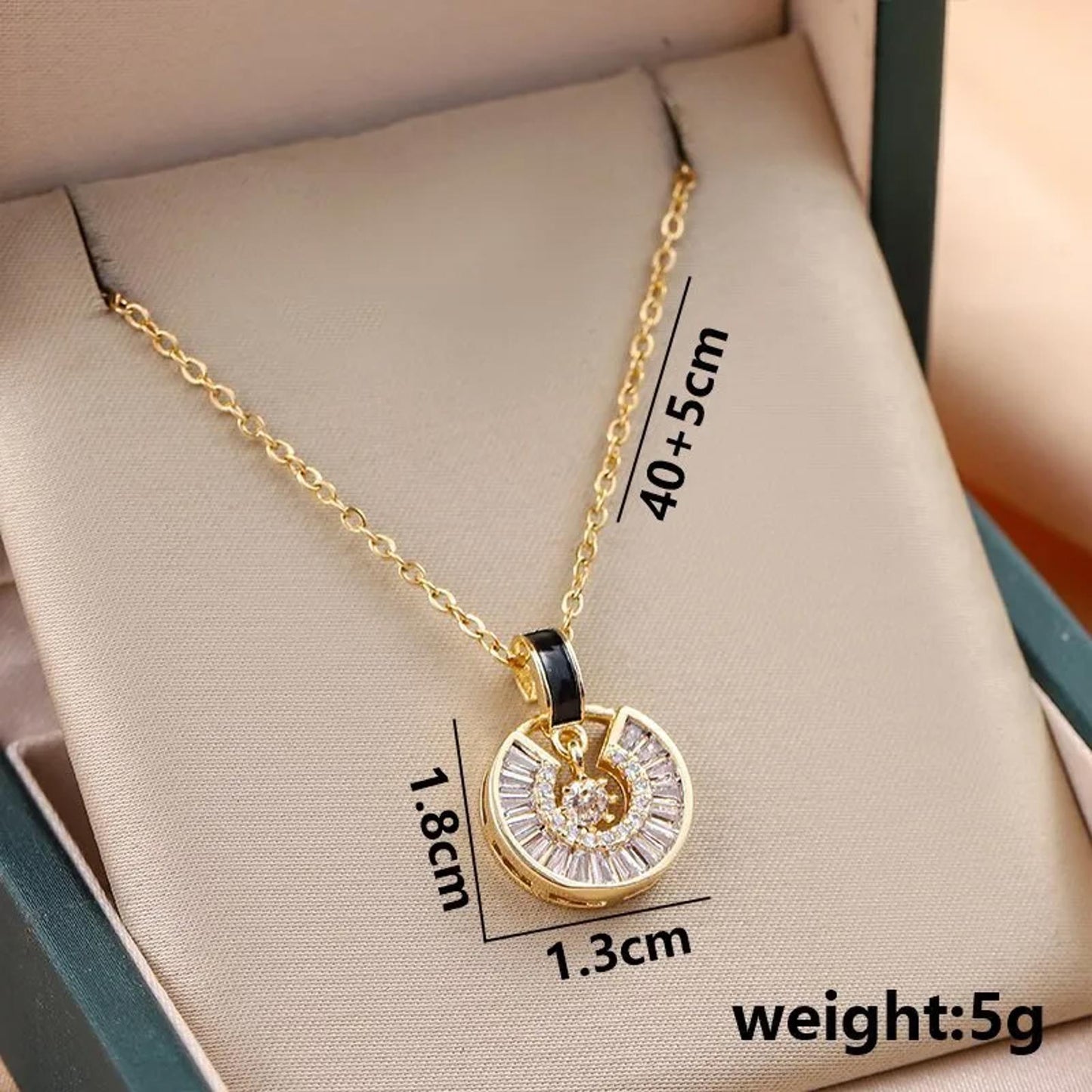Black baguette circle - Necklace - Gold - CZs - 18"