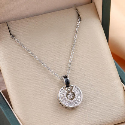 Black baguette circle - Necklace - Silver - CZs - 18"