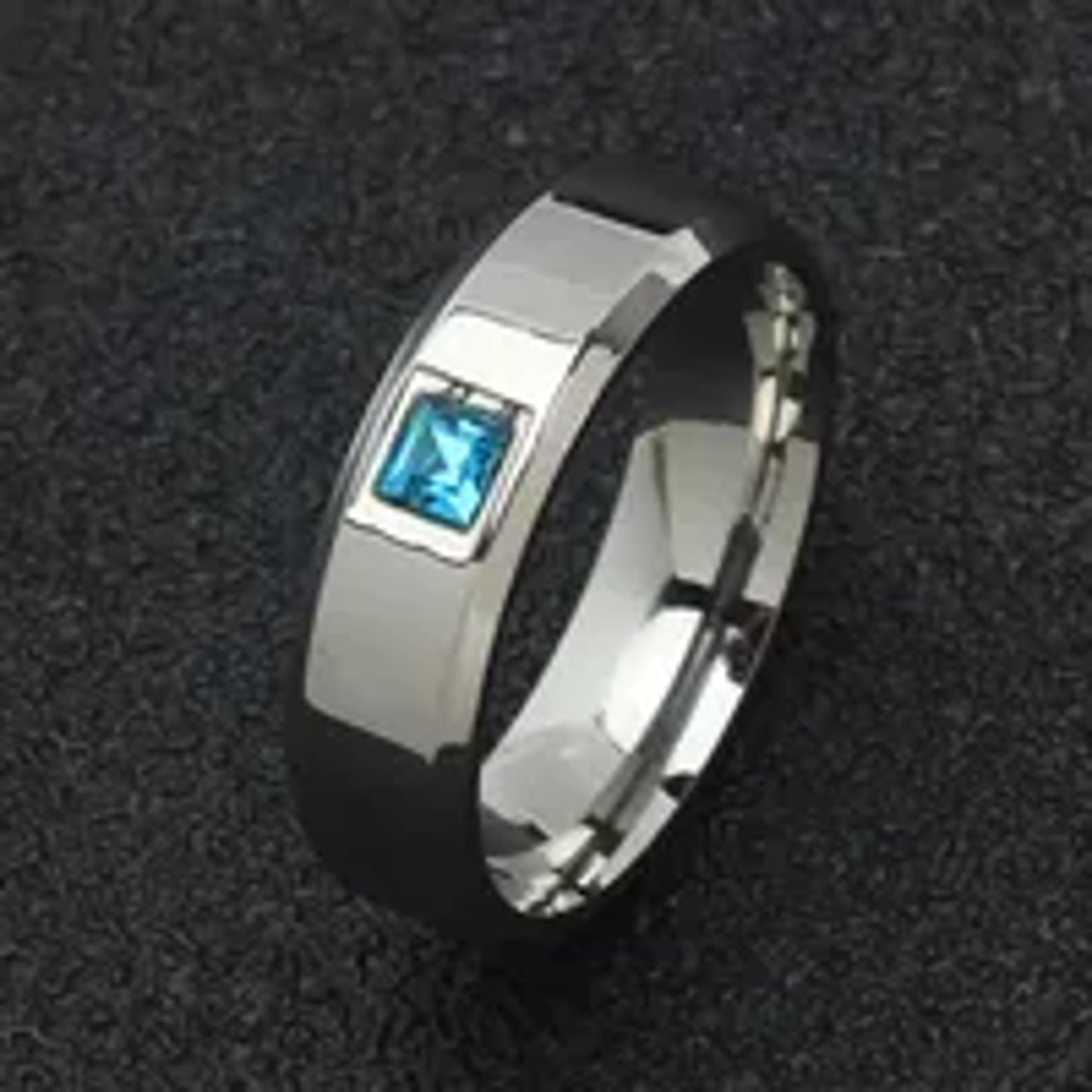 Blue square band - Ring -  titanium steel - CZs - Size 9