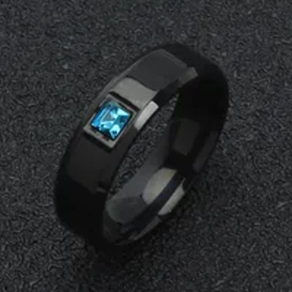 Blue square band - Ring -  Black titanium steel - CZs - Size 11