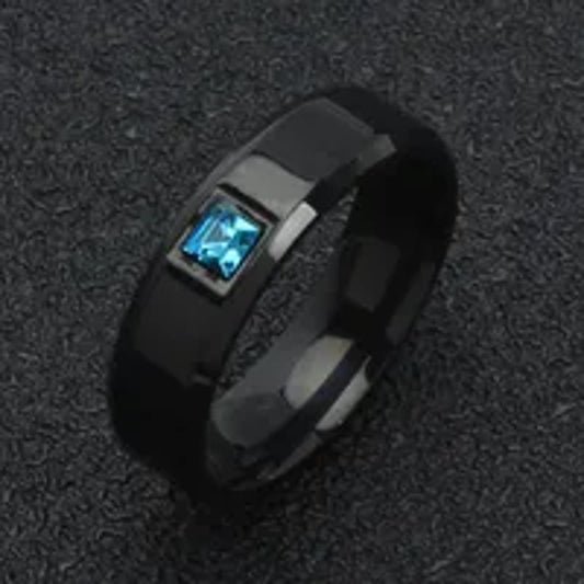 Blue square band - Ring -  Black titanium steel - CZs - Size 11