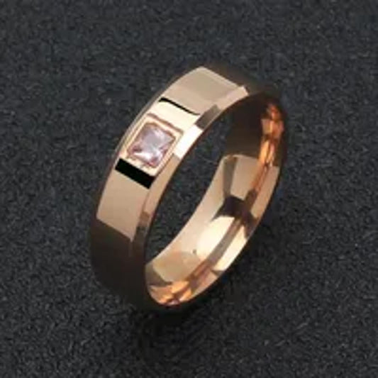 Champagne band - Ring - Rose gold titanium steel - CZs - Size 9